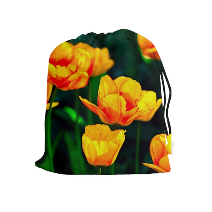 Yellow Orange Tulip Flowers Drawstring Pouch (XL)