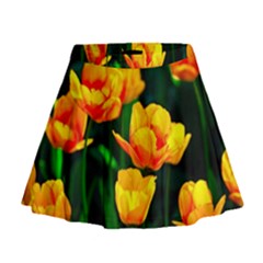 Yellow Orange Tulip Flowers Mini Flare Skirt by FunnyCow