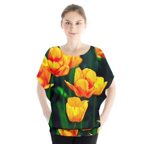 Yellow Orange Tulip Flowers Blouse by FunnyCow