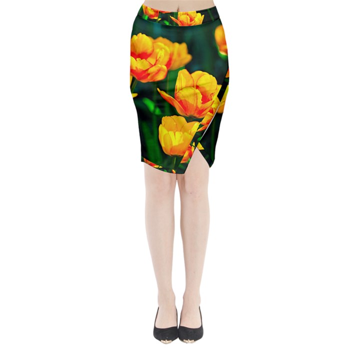 Yellow Orange Tulip Flowers Midi Wrap Pencil Skirt