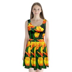 Yellow Orange Tulip Flowers Split Back Mini Dress  by FunnyCow