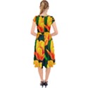 Yellow Orange Tulip Flowers Cap Sleeve Front Wrap Midi Dress View2