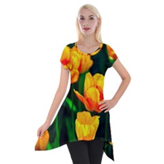 Yellow Orange Tulip Flowers Short Sleeve Side Drop Tunic by FunnyCow