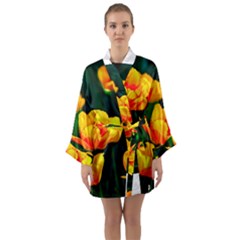 Yellow Orange Tulip Flowers Long Sleeve Kimono Robe by FunnyCow