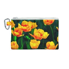 Yellow Orange Tulip Flowers Canvas Cosmetic Bag (medium)