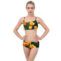 Yellow Orange Tulip Flowers Layered Top Bikini Set by FunnyCow