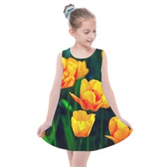 Yellow Orange Tulip Flowers Kids  Summer Dress by FunnyCow