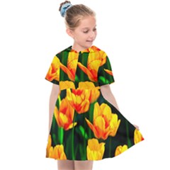 Yellow Orange Tulip Flowers Kids  Sailor Dress by FunnyCow