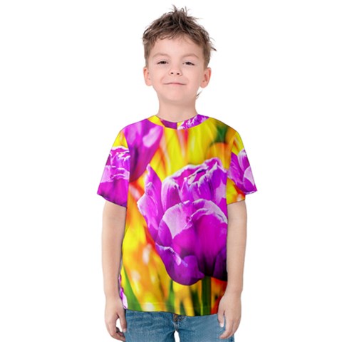 Violet Tulip Flowers Kids  Cotton Tee by FunnyCow