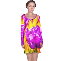 Violet Tulip Flowers Long Sleeve Nightdress by FunnyCow