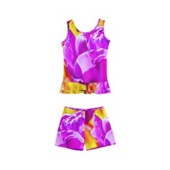 Violet Tulip Flowers Kid s Boyleg Swimsuit