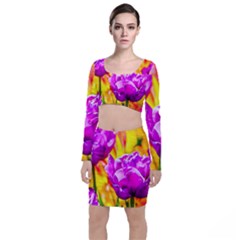 Violet Tulip Flowers Top And Skirt Sets