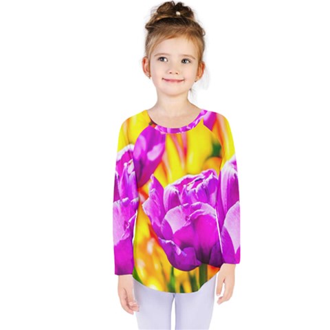 Violet Tulip Flowers Kids  Long Sleeve Tee by FunnyCow