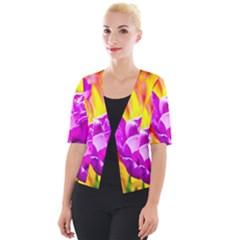 Violet Tulip Flowers Cropped Button Cardigan