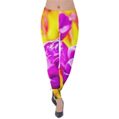 Violet Tulip Flowers Velvet Leggings by FunnyCow