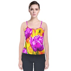 Violet Tulip Flowers Velvet Spaghetti Strap Top by FunnyCow