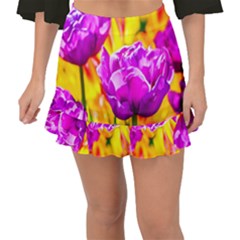 Violet Tulip Flowers Fishtail Mini Chiffon Skirt