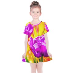 Violet Tulip Flowers Kids  Simple Cotton Dress by FunnyCow