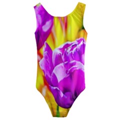 Violet Tulip Flowers Kids  Cut-out Back One Piece Swimsuit