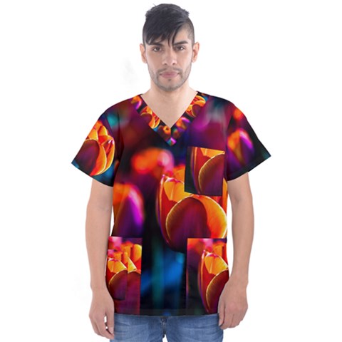 Red Tulips Men s V-neck Scrub Top by FunnyCow