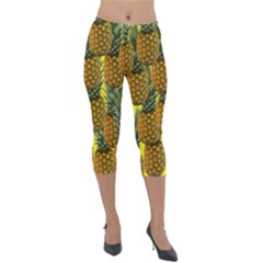 Tropical Pineapple Lightweight Velour Capri Leggings 