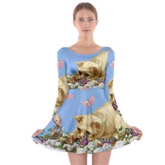 Cat And Butterflies Long Sleeve Skater Dress