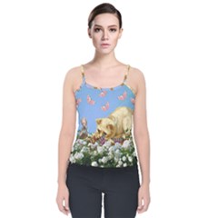 Cat And Butterflies Velvet Spaghetti Strap Top