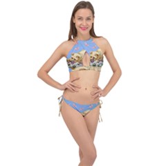 Cat And Butterflies Cross Front Halter Bikini Set