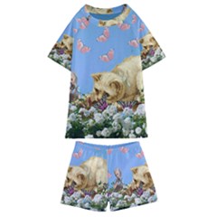 Cat And Butterflies Kids  Swim Tee And Shorts Set