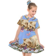 Cat And Butterflies Kids  Short Sleeve Shirt Dress