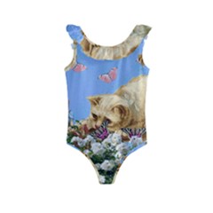 Cat And Butterflies Kids  Frill Swimsuit