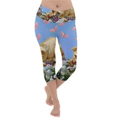 Cat And Butterflies Lightweight Velour Capri Yoga Leggings by snowwhitegirl