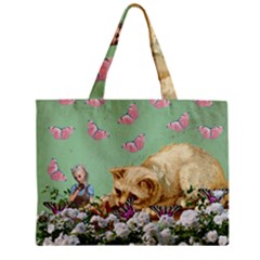 Cat And Butterflies Green Zipper Mini Tote Bag by snowwhitegirl