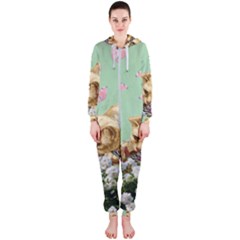 Cat And Butterflies Green Hooded Jumpsuit (ladies)  by snowwhitegirl