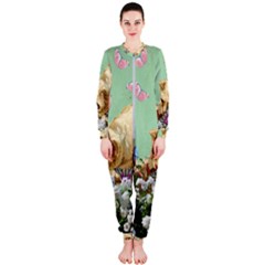 Cat And Butterflies Green Onepiece Jumpsuit (ladies)  by snowwhitegirl