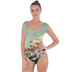 Cat And Butterflies Green Short Sleeve Leotard  by snowwhitegirl