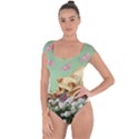 Cat And Butterflies Green Short Sleeve Leotard  View1