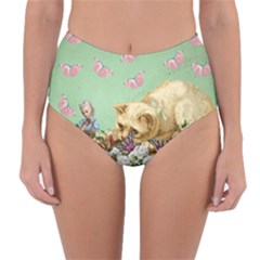 Cat And Butterflies Green Reversible High-waist Bikini Bottoms by snowwhitegirl