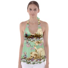 Cat And Butterflies Green Babydoll Tankini Top by snowwhitegirl