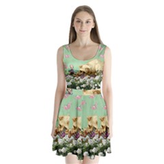 Cat And Butterflies Green Split Back Mini Dress  by snowwhitegirl