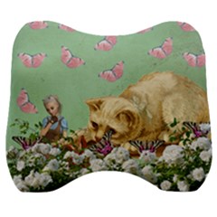 Cat And Butterflies Green Velour Head Support Cushion