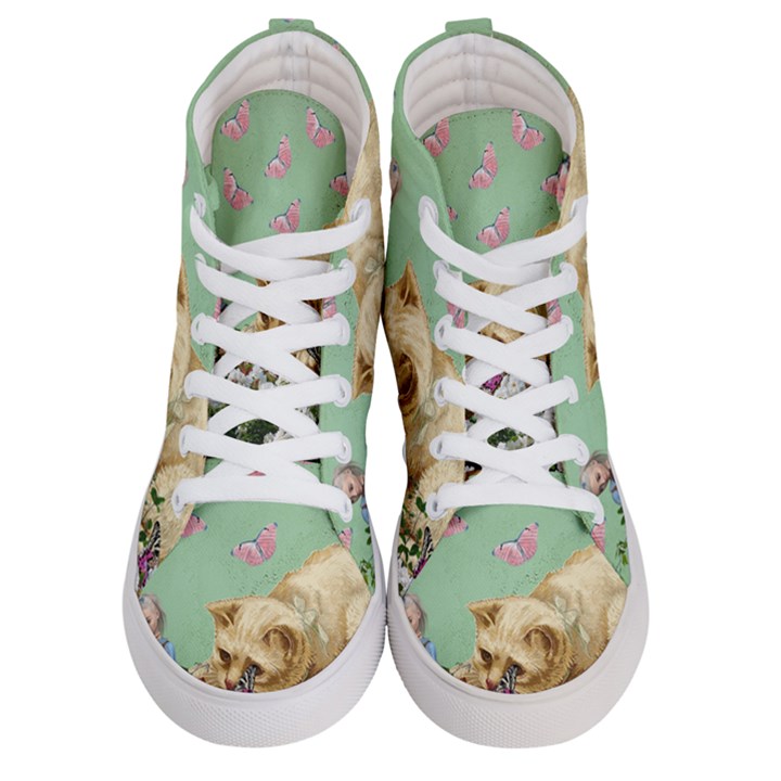 Cat And Butterflies Green Women s Hi-Top Skate Sneakers