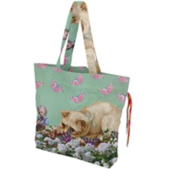 Cat And Butterflies Green Drawstring Tote Bag