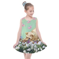 Cat And Butterflies Green Kids  Summer Dress