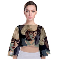 Girl Thinking Tie Back Butterfly Sleeve Chiffon Top