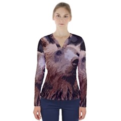 Bear Looking V-neck Long Sleeve Top by snowwhitegirl