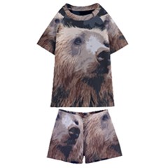 Bear Looking Kids  Swim Tee And Shorts Set