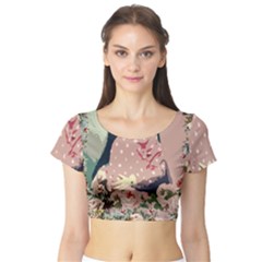 Rose Floral Doll Short Sleeve Crop Top by snowwhitegirl