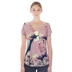 Rose Floral Doll Short Sleeve Front Detail Top by snowwhitegirl