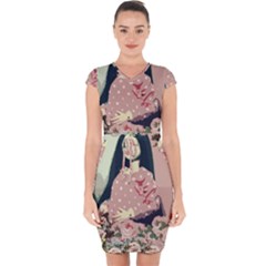 Rose Floral Doll Capsleeve Drawstring Dress 